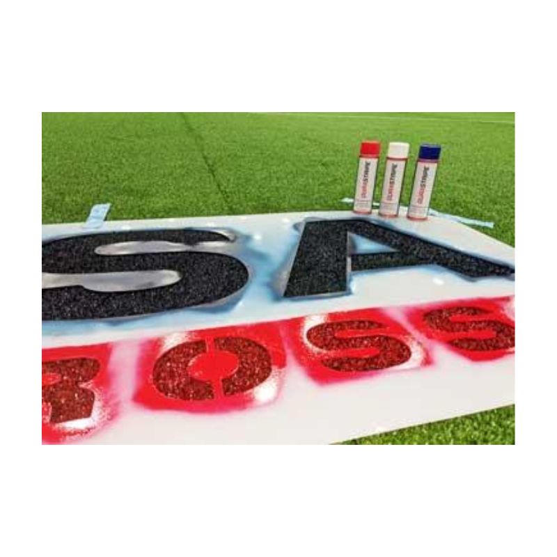 Aerosol paint for painting mid field logo stencils event names on grass or turf