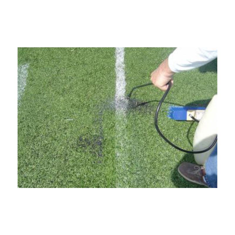 Broom soap water remove chalk temporary removable chalk synthetic field turf.