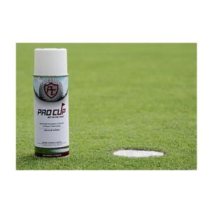 white aerosol spray for golf putting cup.