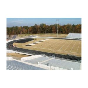 Football field endzone painting paint red white black colors.