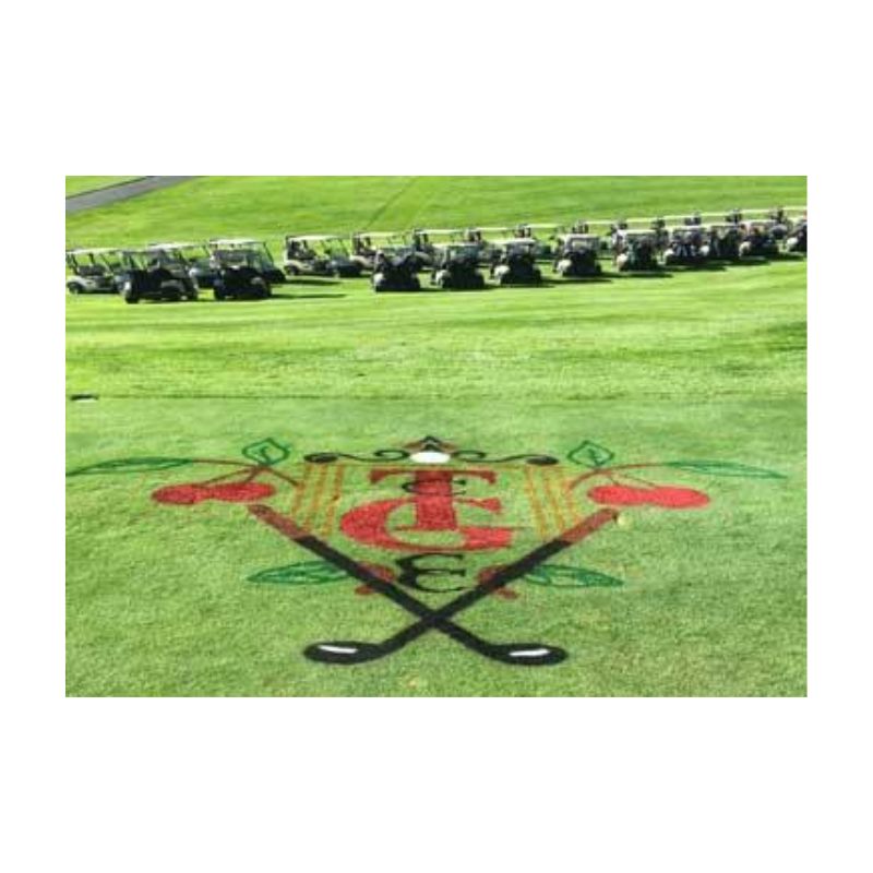Custom made stencil golf course name logo paint.