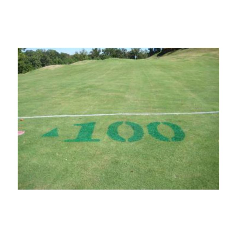 Green golf course fairway yardage marking paints.