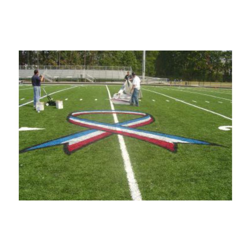Painting logo stencil permanent paint synthetic field turf.