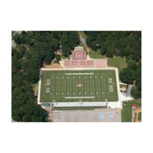 Bright athletic field paint high school football field line striping logo painting.