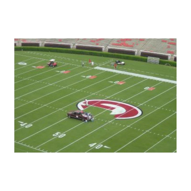 Field painting mid field college logo red bright white paint.