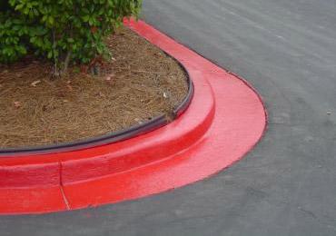 Bright Red Curb Marking Near Landscaped Area