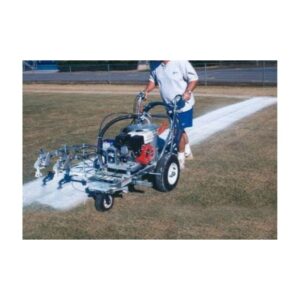 Spray application striping football sideline field paint.