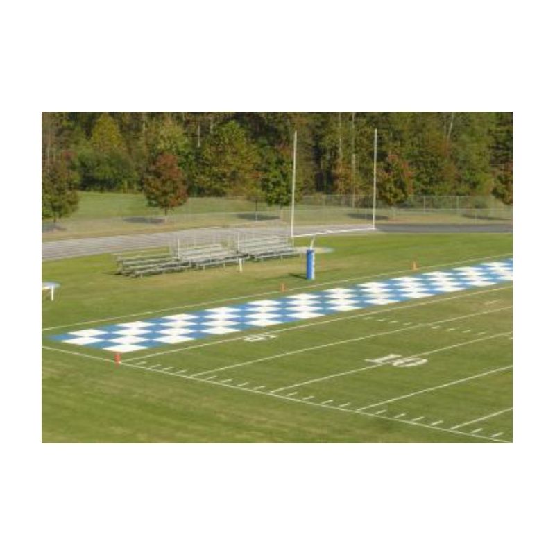 Bright football field end zone paint.