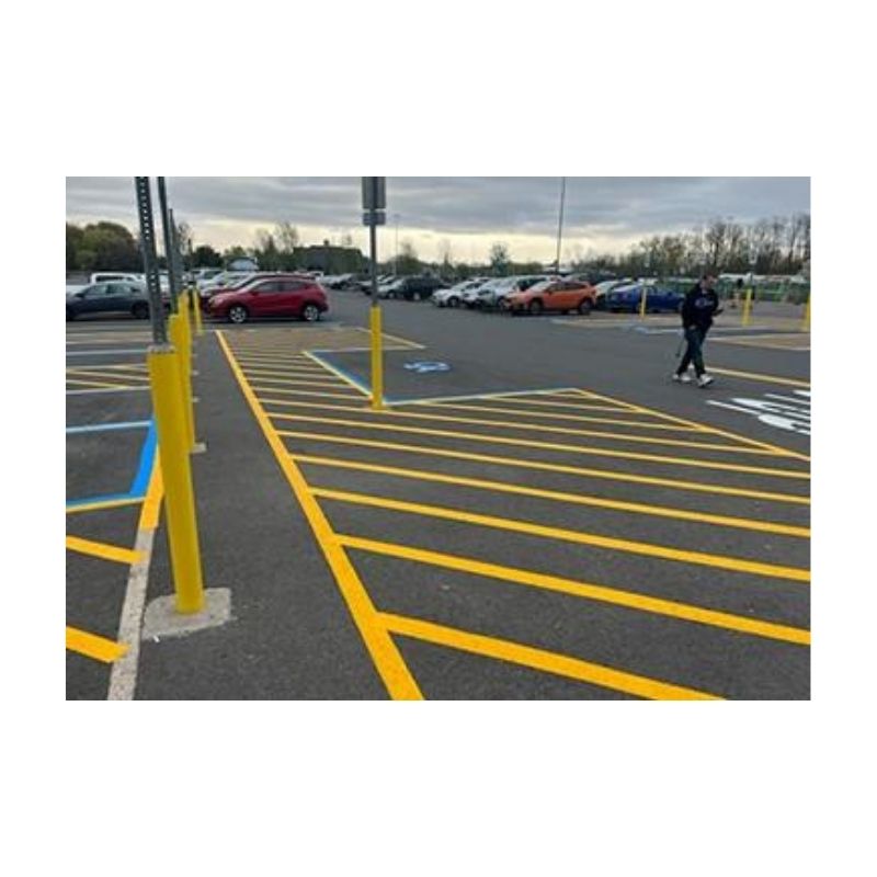 Striping Lines Painting Major Retail Store With Traffic Parking Lot Paint.