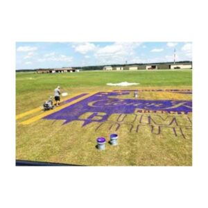 Large Purple Logo Painted On A Grassy Field