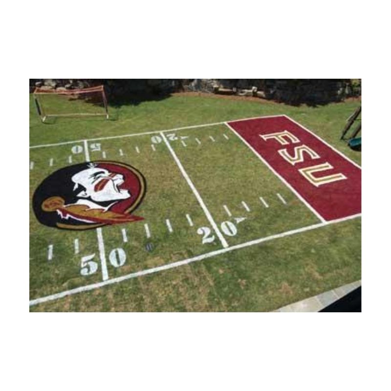 Sports Logo Stencil Painted On Football Field With Red Background