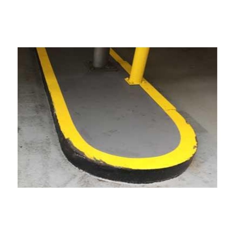 Protective Yellow Corner Guard At Sidewalk Ramp Or Building Entrance