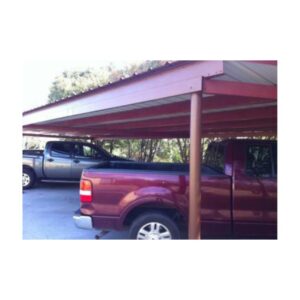 Maroon Metal Roof Structure With Painted Coating Above Parked Red Vehicle