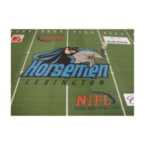Complex logos colors painted with permanent turf paints.