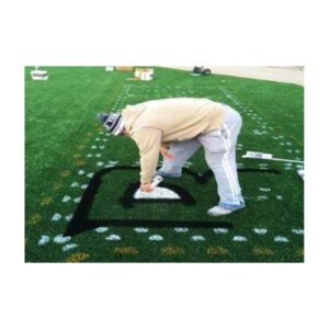 Painting of permanent logo on synthetic field turf.