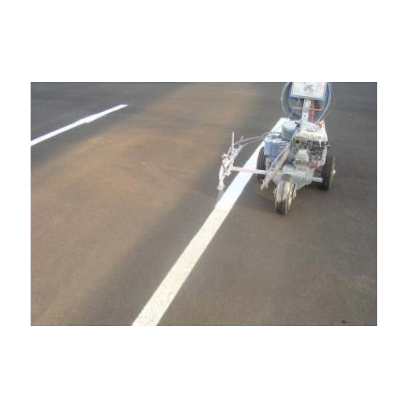 Line Striping Machine Applying White Lines On Asphalt