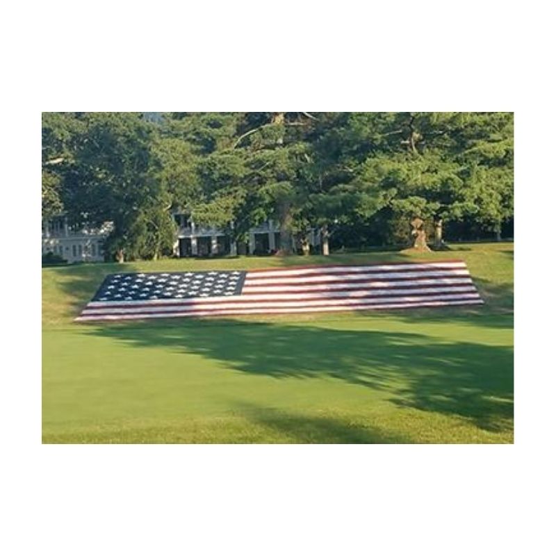Us Flag Painted On Grass Lawn Turf Home Paint With Stencil Safe Paints.