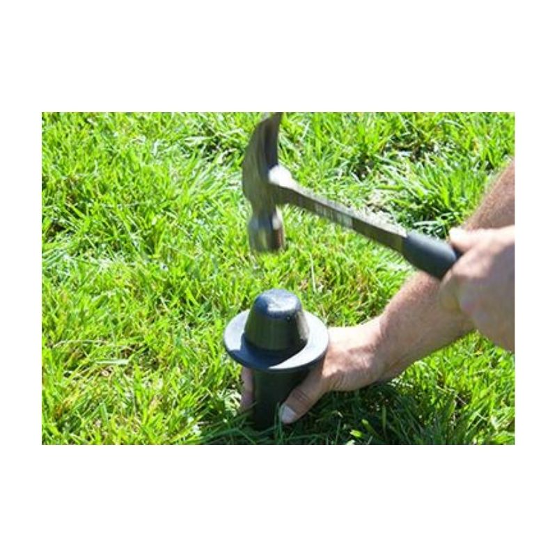 Rubber Mallet Or Hammer To Push Plastic Marker Down In The Ground.