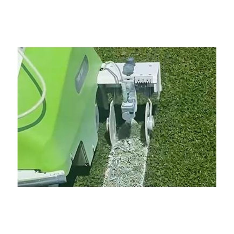 Striping painting white lines on soccer football lacrosse fields with special water base for robots.