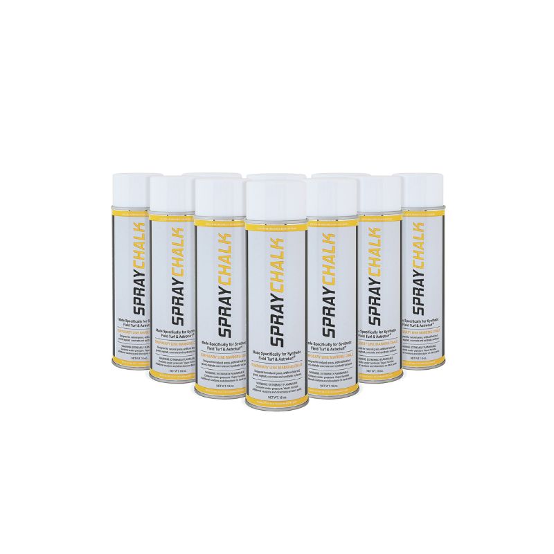 Aerosol can temporary Chalk removable chalk to paint lines logos on synthetic field turf.