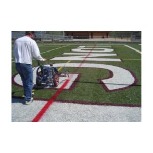Spraying line marking red removable lacrosse paint lines synthetic field turf.