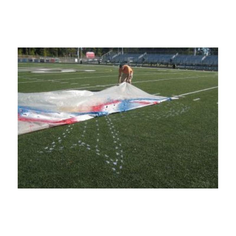Stencil logo painting removable logos turf field.