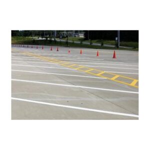 Concrete Lot With Multiple Crisp White And Yellow Striping Lines