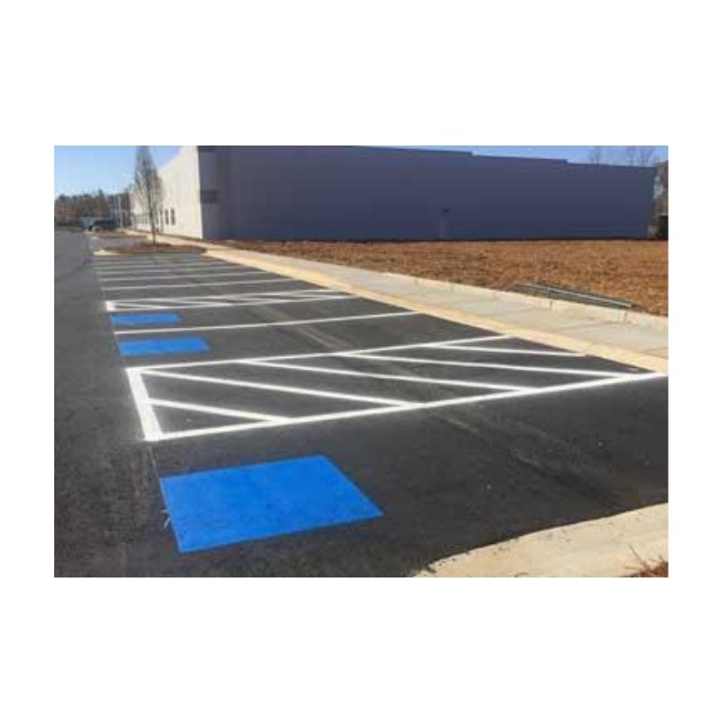 Painting Of Brand New Parking Lot Line Marking Paint In Progress.