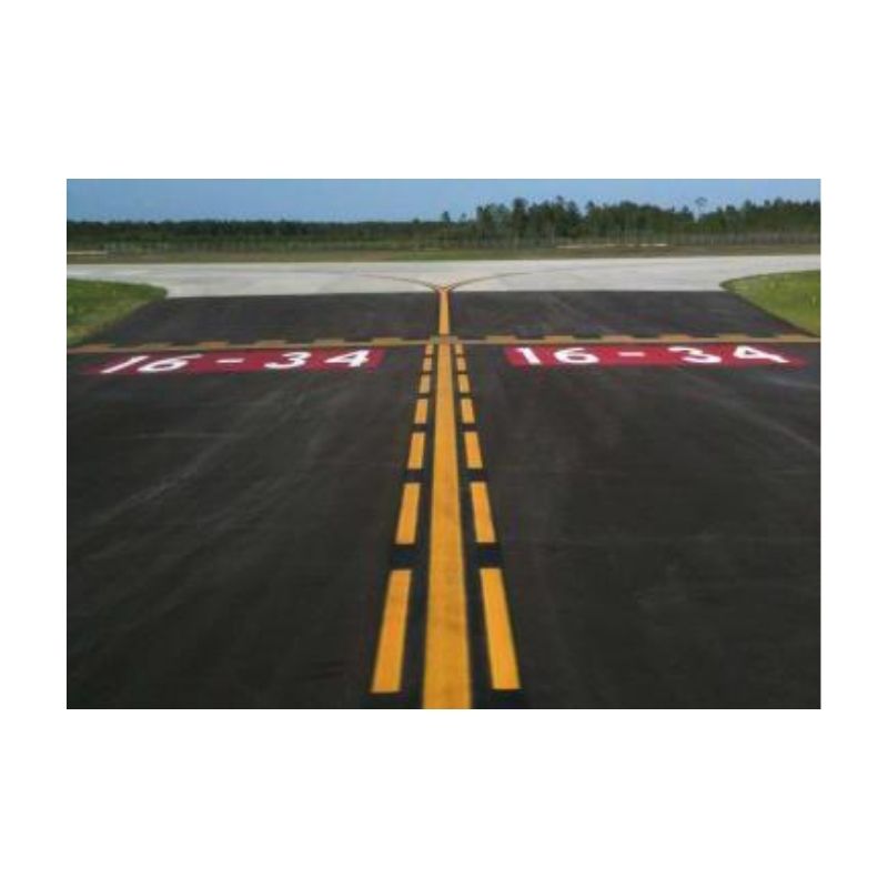 Painted Runway Markings On Asphalt Surface Near Aircraft Hangar Painted Runway Markings On Asphalt Surface Near Aircraft Hangar