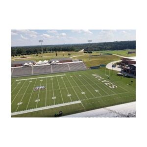 Green Grass Pigment Sprayed On Football Field.